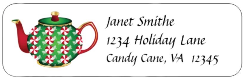 Christmas Teapot Return Address Labels-Roses And Teacups