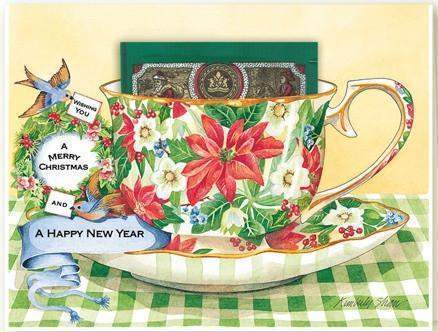 Christmas Wishes Kimberly Shaw Tea in a Tea Cup Christmas Card-Roses And Teacups