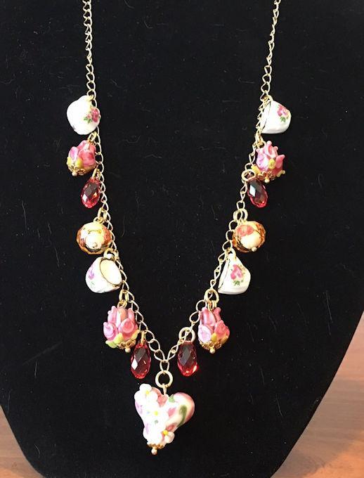 Clarissa Tea Cup Necklace-Roses And Teacups
