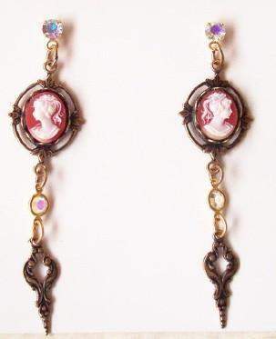 Cornelian Cameo and Crystal Drop Earrings _ Only 2 left!-Roses And Teacups