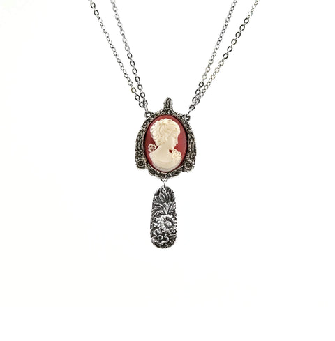 Corsage Silver Spoon Cameo Pendant Necklace