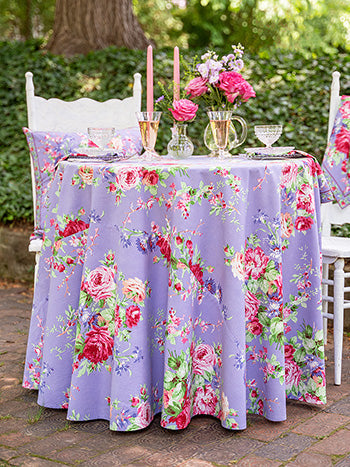 Cottage Rose Periwinkle Round Tablecloth