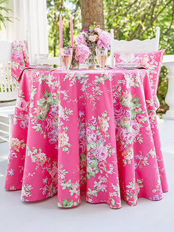 Cottage Rose Pink Round Tablecloth