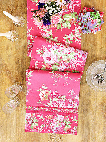 Cottage Rose Pink Table Runner-Roses And Teacups