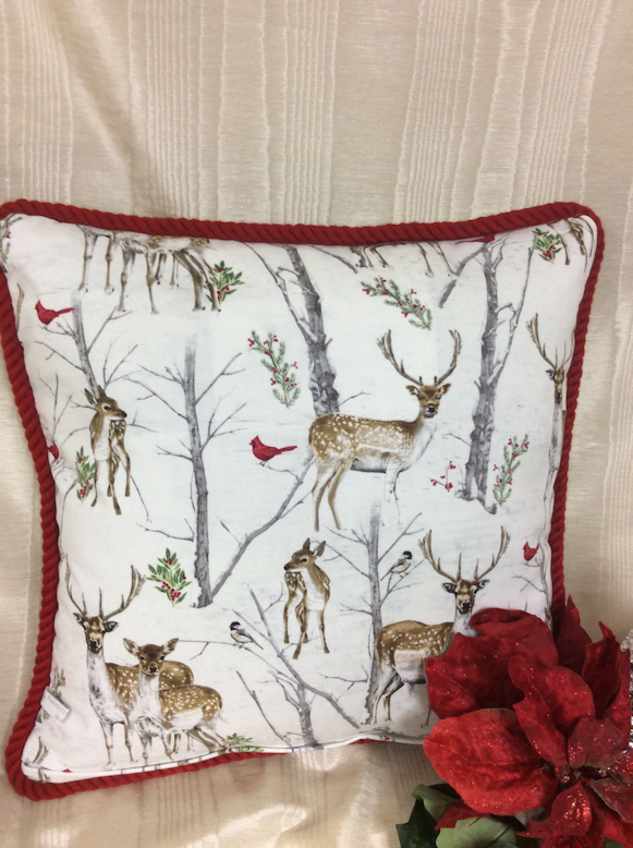 Country Embroidered Merry Christmas Pillow-Roses And Teacups