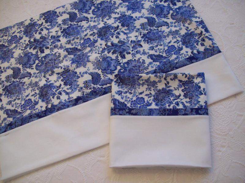 Country French Paisley Blue Pillow Cases Set of 2-Roses And Teacups