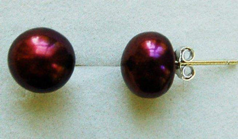 Cranberry Pearl 8mm Stud Earrings ES0026-Roses And Teacups