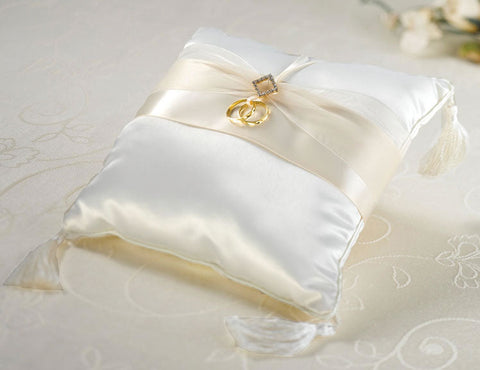 Creamy Ivory Satin and Rhinestone Ring Pillow-Roses And Teacups