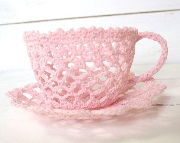 Crocheted Lace Tea Cup-Roses And Teacups