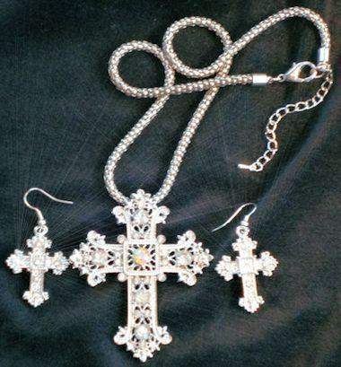Crystal Cross and Earrings Set-Roses And Teacups