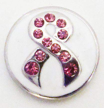 Crystal Pink Ribbon Breast Cancer Awareness Snap Jewel