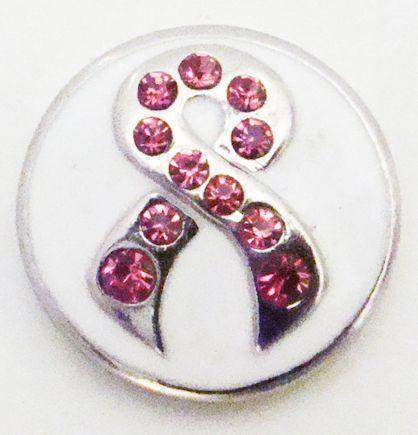 Crystal Pink Ribbon Breast Cancer Awareness Snap Jewel-Roses And Teacups