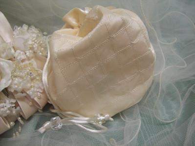 Dainty White-Ivory Victorian Bridal Reticule Purse-Roses And Teacups