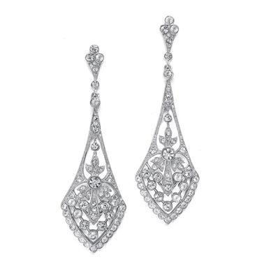 Dramatic Vintage Bridal Earrings in Cubic Zirconia 1072E-S-Roses And Teacups