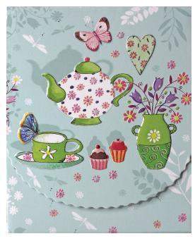 Embossed Tea Set Purse Note Pad Stationery by Carol Wilson-Roses And Teacups