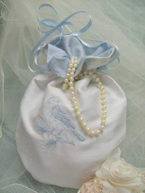 Embroidered Bluebird Bridal Reticule Purse-Roses And Teacups
