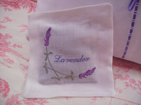 Embroidered Lavender Sachet-Roses And Teacups