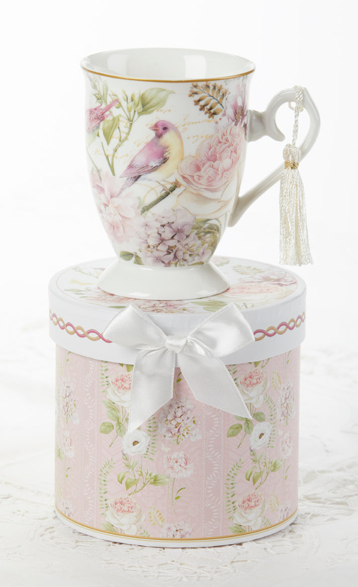 English Rose Birds and Hydrangeas Porcelain Gift Box Mug-Roses And Teacups