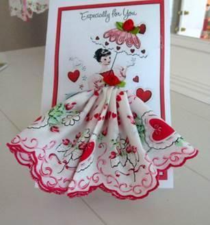 Especially For You Valentines Hankie Greeting Card-Roses And Teacups