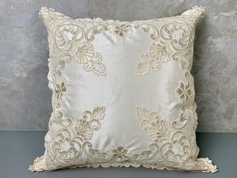 Etta Embroidered Lace Cut Out Pillow Cover -Beige-Roses And Teacups