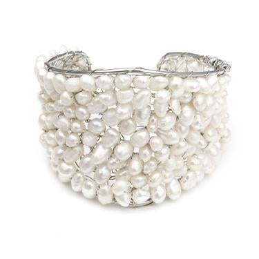 Exotic Freshwater Pearl Bridal Cuff Bracelet 778B-Roses And Teacups