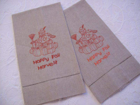 Fall Linen Guest Towels Set of 2-Roses And Teacups