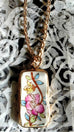 Floral Chintz 14K Gold Broken China Pendant With Rolo Necklace-Roses And Teacups