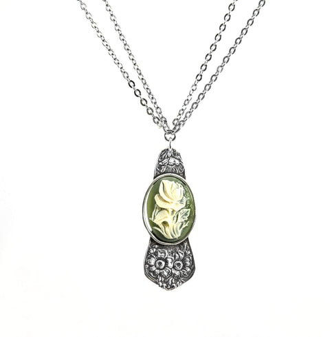 Florentine Silver Spoon Cameo Pendant Necklace