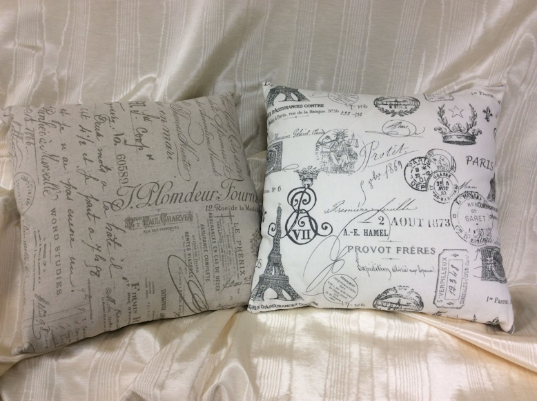French Script Accent Pillow 16 x 16 White-Roses And Teacups