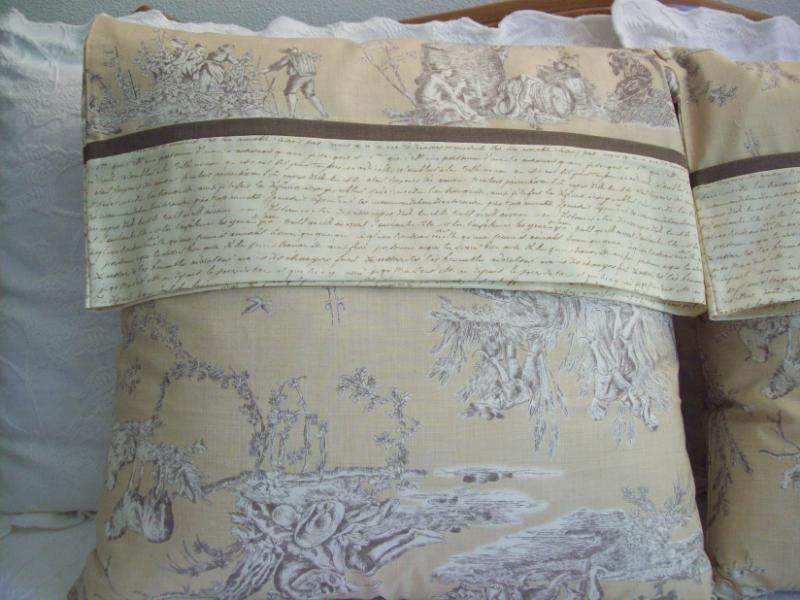 French Toile Fabric Pillow Cases Set of 2-Roses And Teacups