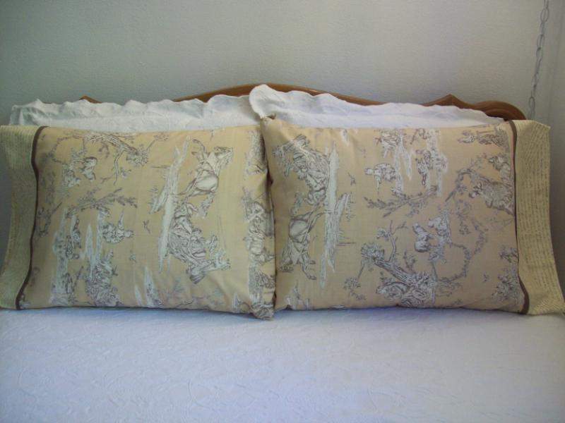 French Toile Fabric Pillow Cases Set of 2-Roses And Teacups