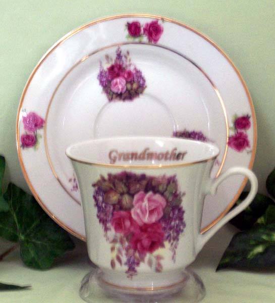 Friend Personalized Porcelain Tea Cup (teacup) and Saucer-Roses And Teacups