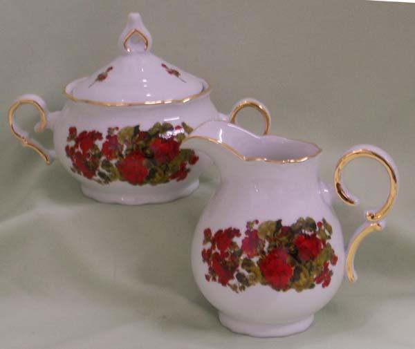 Geranium Porcelain Cream and Sugar Set-Roses And Teacups
