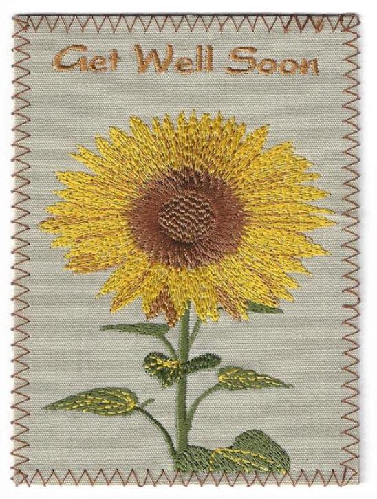 Get Well Soon Sunflower Embroidered Linen Greeting Card-Roses And Teacups