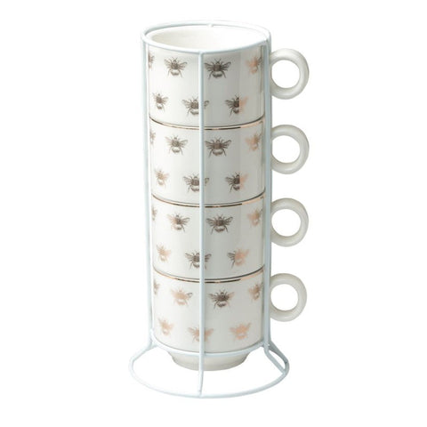 Gold Bee Stackable Mugs with Stand