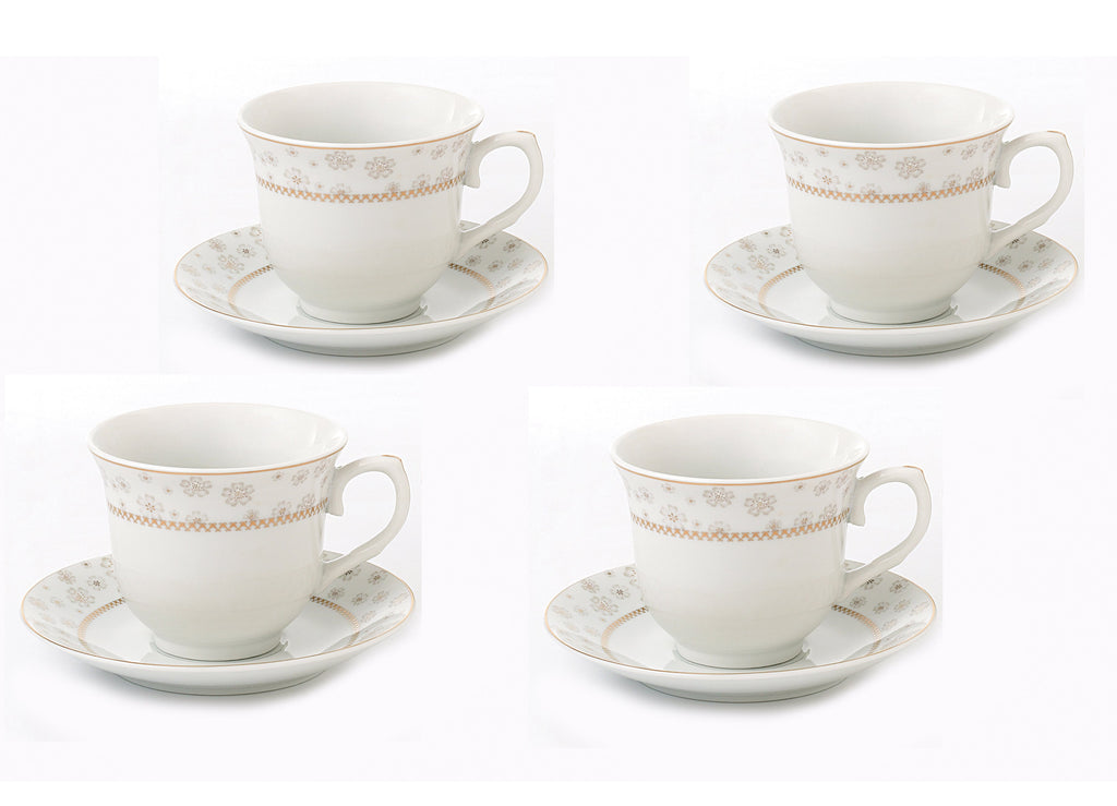 Gold Blossom Porcelain Tea Cups and Saucers Bulk Wholesale Priced - Set of 4-Roses And Teacups