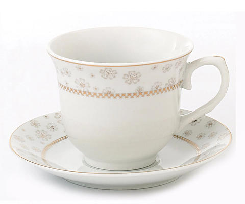 Gold Blossom Porcelain Tea Cups and Saucers Bulk Wholesale Priced - Set of 4