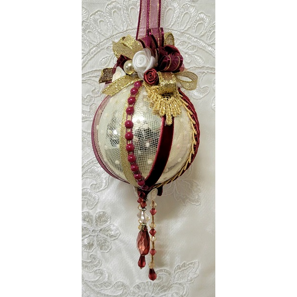 Gold and Burgundy Victorian Style Heirloom Ornament Round Shape