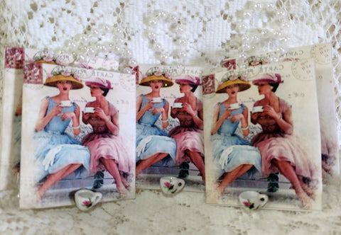 Gossiping Tea Ladies With Teacup Tea Party Favor Lavender Sachets Set of 3-Roses And Teacups