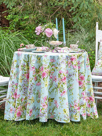 Graceful Garden Aqua Round Tablecloth