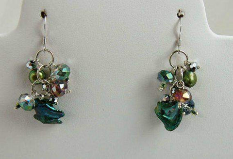 Green Keshi Pearl and Crystal Earrings EF053-Roses And Teacups