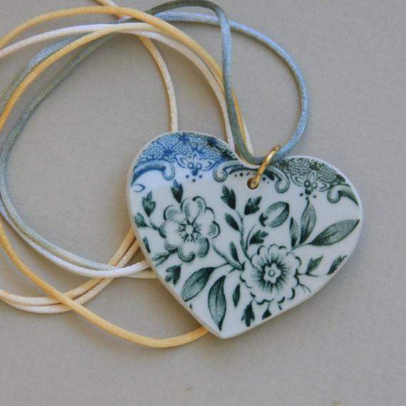 Green Scroll Heart Pendant 1 AVAILABLE-Roses And Teacups
