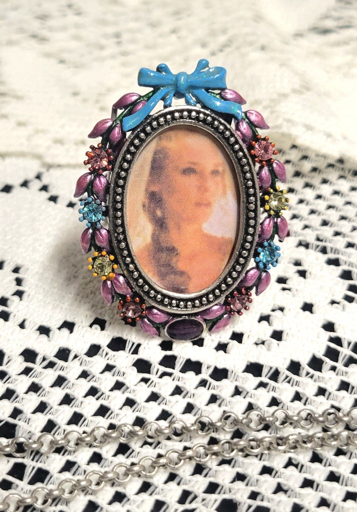 Hand Painted Crystal Cameo 3 in 1 Pendant Necklace Brooch - One of a Kind!-Roses And Teacups