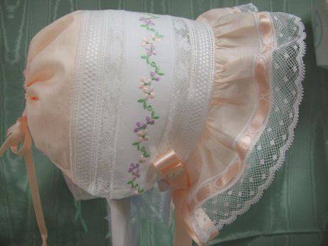 Heirloom Collection Peach Baby Bonnet-Roses And Teacups