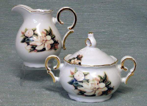 Heirloom Magnolia Porcelain Cream and Sugar Set-Roses And Teacups