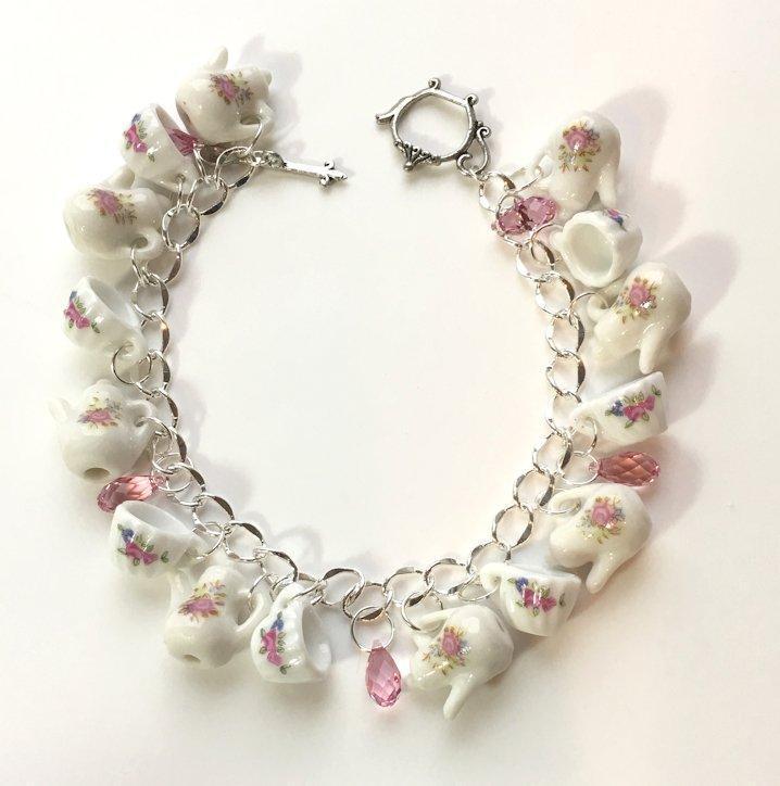High Tea Bracelet with Tea Cups and Teapots-Roses And Teacups
