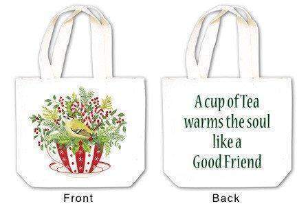 Holiday Tea Cup Tea Gift Favor Tote with Tea and Spiced Tea Cup Coaster Mat-Roses And Teacups