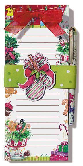 Holiday Tea Time Magnetic List Pad with Pen and Magnet-Roses And Teacups