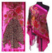 Hot Pink Handmade Hand Beaded Silk Velvet Oblong Peacock Shawl-Roses And Teacups