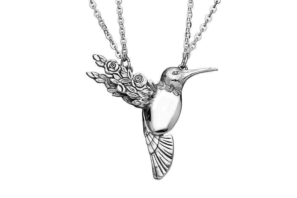 Hummingbird Silver Spoon Necklace-Roses And Teacups